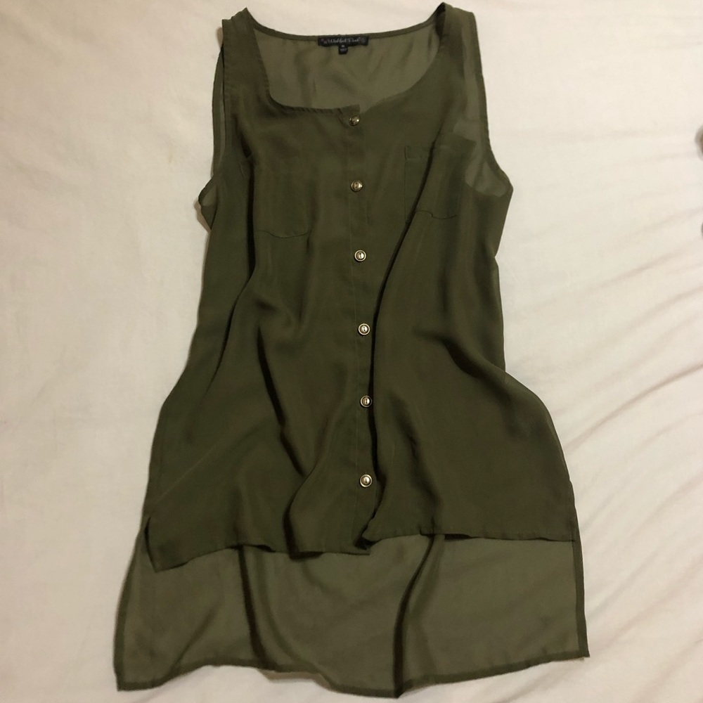Wishful Park - Sheer Hunter Green Button-Up Tunic